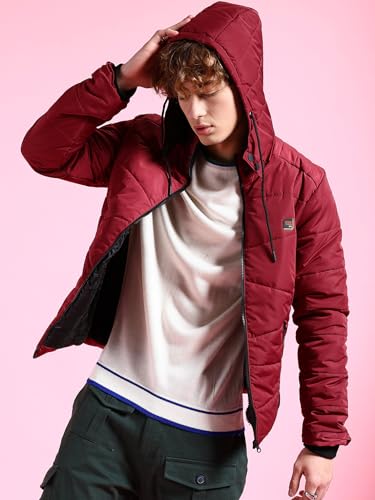 Image of The Indian Garage Co Men Black Regular Fit Solid Hooded Puffer Jacket
