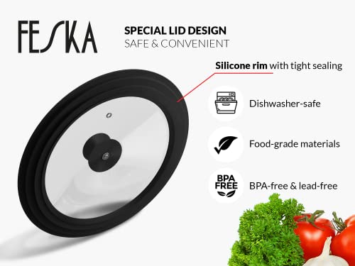 Feska Universal Pot Lid (Ø 9.5 | 10 | 11″) Incl. 2X Lid Holder & Felt Protector - Pot Cover, Pan Lid, Frying Pan Lid, Cast Iron Lid & Crock Pot Lid #TOP3