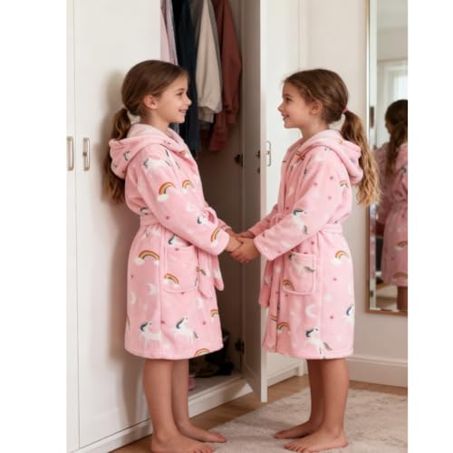 Image of Kids Bathrobe Hooded Plush Fleece Robe for Girls Boys
