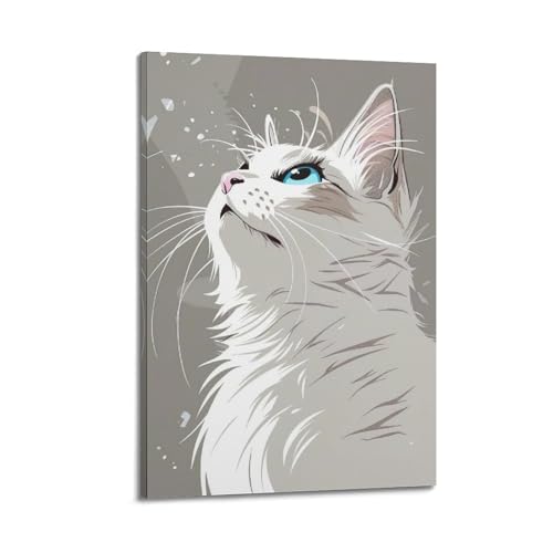 Toile chat blanc aux yeux bleus : habillez vos petits murs vides avec style