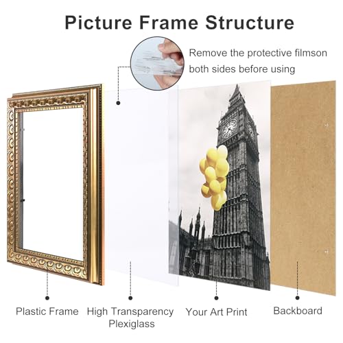 Image of 8x10 Vintage Picture Frames, Antique Frames,Gold Frames for Wall Decor, 4 Pack Ornate Picture Frames,Gold