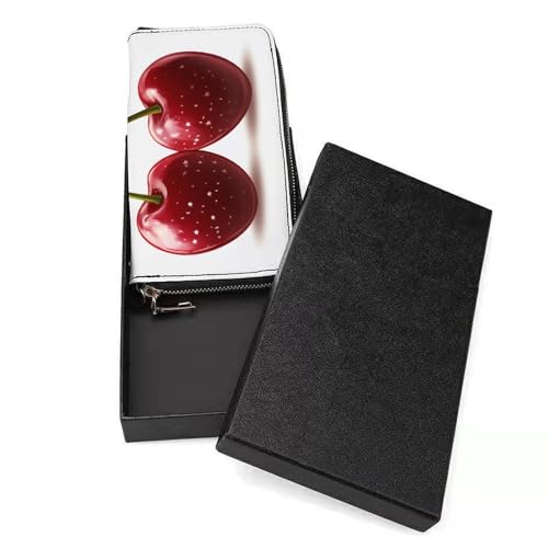 Red Cherries with An American Flag Bow PU Leather Clutch Long Bifold Wallet, Coin Purse Credit Pass Case, Durable Card-Holder Money Storage for Women Men3