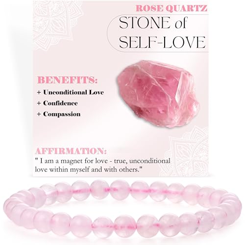Regalo riflessivo per la cura di sé: Questo braccialetto è accompagnato da un bellissimo biglietto e da una scatola Bivei da regalare. ideale per chiunque sia in viaggio alla scoperta di sé, il bracciale di cristallo di quarzo rosa è un regalo perfetto per i compleanni, per Natale o per qualsiasi occasione speciale, che ispira a celebrare la propria individualità e a prendersi cura di sé