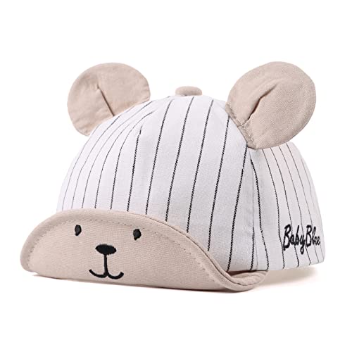Linda Gorra de Beisbol con Oso Bebe Primavera Verano Sombrero para Niños de Algodón Sun Cap Niño Niña 3 a 18 Meses (Blanc Rayé Ours, 6 à 24 Mois)