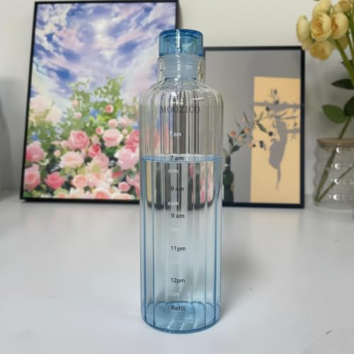 Image of Glass Water Bottle for Adults, Student Direct Drinking Freezer Safe, Leak Proof, Gym Travel On-The-Go Hotel-Style Design Borosilicate Glass Water Bottle With Time Marker (Blue Lining)