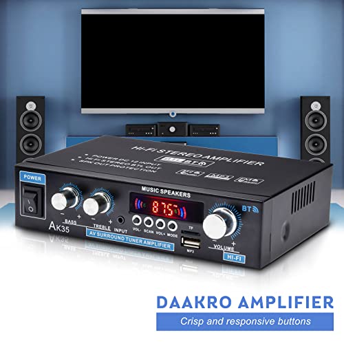 Daakro AK35 200W Dual Channel Bluetooth 5.0 Stereo Audio Amplifier Receiver, with USB, SD Card Input, Bass & Treble Control, Wide Compatibility