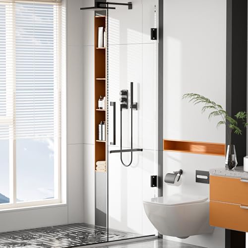 Alise Glass Shelf Bracket Adjustable Shower Brackets,Heavy Duty Clamp Holder for 8-12mm Glass Shelves Wall Mount,SUS304 Stainless Steel Clamps Clip Hardware,Black(Pack of 2)