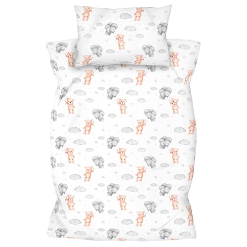 Amilian Babybettwäsche Set 100x135 cm – 2-teilig mit Kissenbezug 40x60 cm – Bettwäsche für Babybett; Kinderbett, Baumwolle – Kinderbettwäsche Jungen und Mädchen - Ballonbär