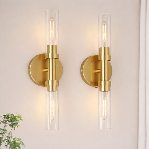 Dimmable Battery Operated Wall Sconce Set of Two, Rechargeable Bathroom Wall Lights Wireless Easy Install, Modern Wall Lamp for Living Room Hallway Over Mirror