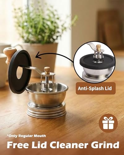Manual Coffee Grinder Lid for Regular Mouth Mason Jars with Handle Crank, Handheld Ceramic Burr Mill Adjustable Grind for Espresso, French Press, Pour Over,Coffee Beans Grinder for Home/Kitchen Use — view 6