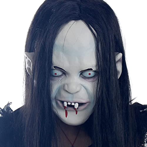 Creepy Halloween Mask Scary Challenge Games Evil Latex Mask with Long Hair Zombie Horro Halloween Costume Party Props Carnival Parade Halloween Party Cosplay Black WhiteHalloween Party Decoration Supplies (Zombie mask)