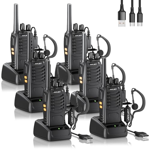 Walkie Talkies 88E, PMR446 Radio bidirezionale senza licenza, PMR 446MHz Frequenza Civile Ricetrasmittente 16 canali, Portatile Walkie-Talkie Professionali con Auricolare (Black-6)