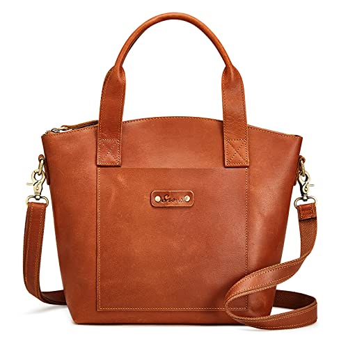S-ZONE Genuine Leather Satchel Bags for Women Crossbody Tote Top-Handle Handbags Shoulder Purse Medium