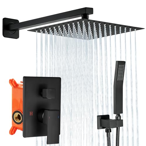 Set de ducha Black Square Rainfall con cabezal y manija, instalacion de pared, en acabado negro mate, 10 y 12 pulgadas miniatura 1