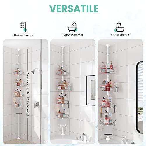 Seirione Shower Caddy Corner, Rustproof Shower Organizer, 4 Tier Shower Shelves, No Drilling Shower Rack, Adjustable Shower Storage And Large Shower Shelf For Inside Shower, 56 To 114 Inch #TOP1