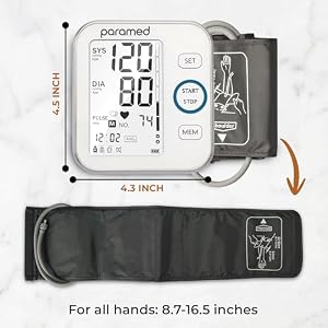Paramed Blood Pressure Monitor - Bp Machine - Automatic Upper Arm Blood Pressure Cuff 8.7-16.5 inches - Large LCD Display 120 Sets Memory - Device Bag & Batteries Included — photo 3 of 6