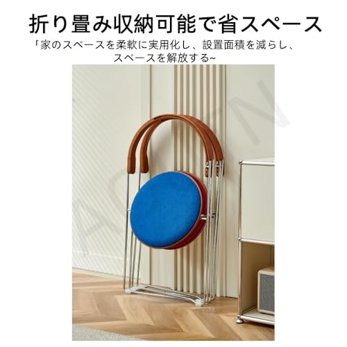 AOUTN折りたたみ椅子 メイクアップチェア リネンコットンクッションシートと耐久性のある金属フレームを備えた折りたたみダイニングチェア 屋内屋外用パーティーチェア 椅子 (青茶色の背もたれ) [4]