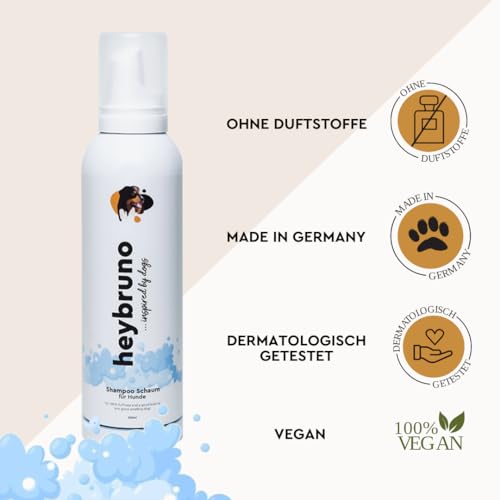 heybruno Hundeshampoo, Schaum, 200 ml, für fluffiges & weiches Fell, dermatologisch getestet