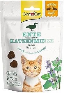 GimCat Crunchy Snacks, kaczka i kocimiętka - Chrupiące, bogate w białko smakołyki dla kotów bez dodatku cukru - 1 worek (1 × 50 g)