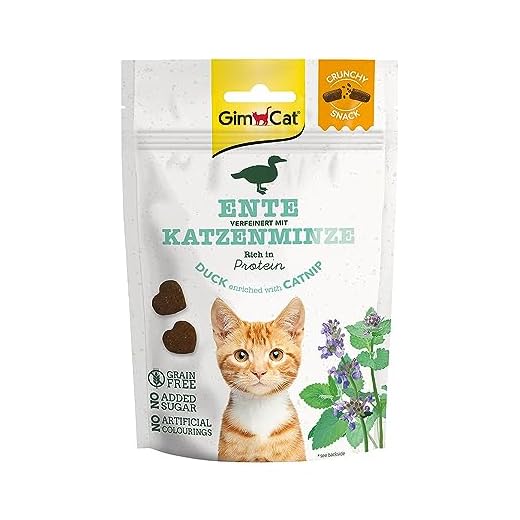 GimCat Crunchy Snacks eend met kattenkruid - Knapperig eiwitrijk kattenhapje zonder toegevoegde suikers - 1 zak (1 x 50 g)