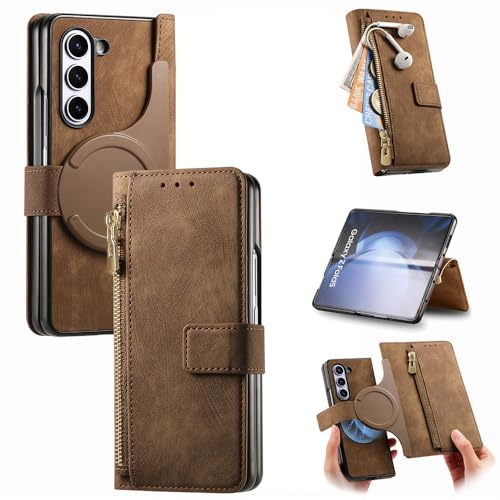 Carambola �X�}�z�P�[�X Galaxy Z Fold7 �p�P�[�X �蒠�^ �J�[�h���[ ���K���� �����\ �}�O�l�b�g�� RFID�u���b�L���O �X�^���h�@�\ �蒠�^�P�[�X �g�уP�[�X �ϏՌ� �ی�J�o�[ (Galaxy Z Fold7, �u���E��)