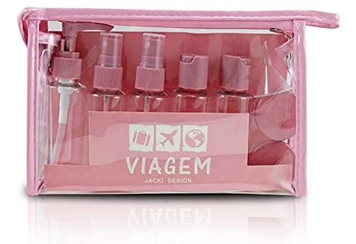 Kit Frascos para Viagem Jacki Design 10 Peças ROSA Nécessaire transparente