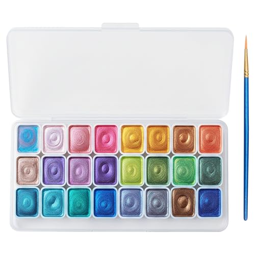 Dcsfadq Juego de acuarelas metálicas, 24 colores brillantes, efecto perlado
