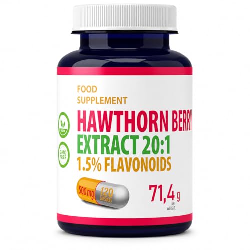 Hepatica Hawthorn Berry Extract | 10 000mg Equivalent | 500mg 20:1 Extract | Standardised to 1.5% Flavonoids | 120 Vegan Capsules | Crataegus | GMP & 3rd Party Lab Tested