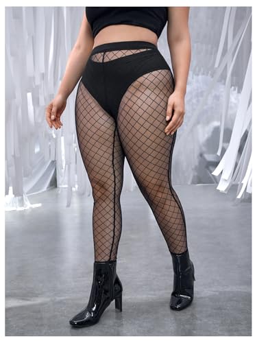 OYOANGLE Women's Plus Size 1 Pair Footless Sheer Tights Pattern High Waisted Pantyhose Stockings4