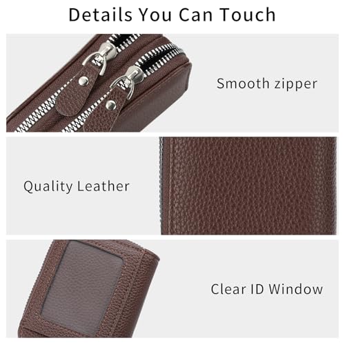 Image of RNIEGA Credit Card Holder Wallet RFID Blocking Leather Small Wallet for Women Double Zipper Wallet with ID Window