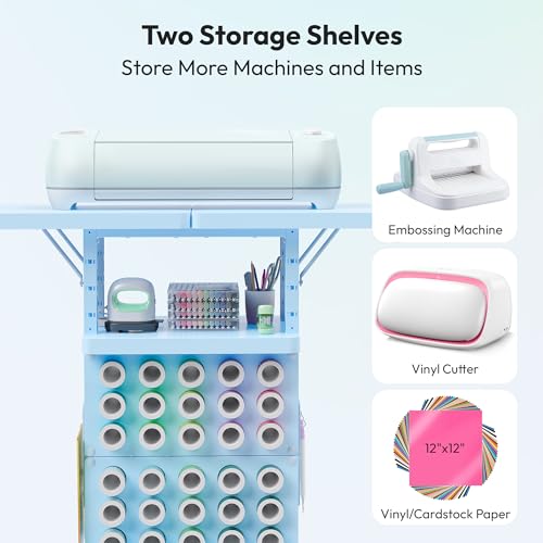 Image of Sunnacate Craft Storage Cart Compatible with Cricut Machine, Rolling Craft Stand Shelf Table Desk Organizer with 45 Vinyl Roll Holders, Pegboard, Accessories Holder, Craft Room Organization