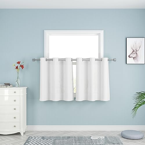 UPOPO White Kitchen Tier Curtains Over Sink 30 inches Long Privacy Linen Textured Cafe Curtains...