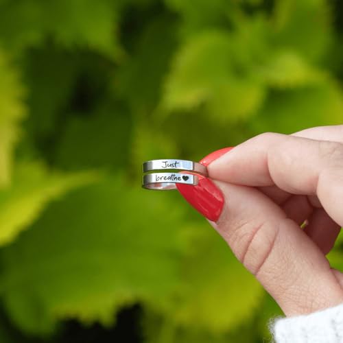 Just Breathe Ring for Women, Stainless Steel Spiral Wrap Healing Rings, Adjustable Heart Ring, Inspirational & Heart felt Gift3