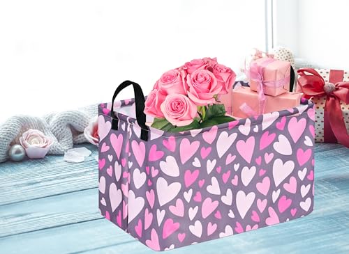 Image of Rectangle Gift Storage Basket Home Shelf Storage Basket Organizer Box Clothes Laundry Hamper Nursery Basket Laundry Basket with Handles (Grey heart)