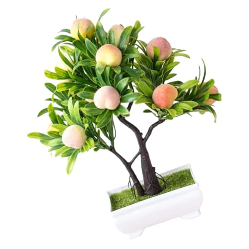 GOOHOCHY Artificial Dwarf Peach Tree Bonsai Faux Peaches Decor for Living Room Plant Decor for Home