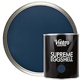 Vintro Paint | Navy Blue Eggshell Paint | for Walls | Wood | Trim | Satin Furniture Paint | Interior & Exterior Use. 1 Litre (Picasso Blue)