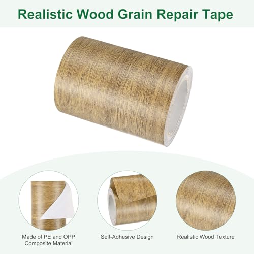 Image of M METERXITY 1-Roll Wood Grain Repair Tape, 3.15in x 15ft Textured Realistic Self-Adhesive Wood Floor Tape Contact Paper for Furniture /Floors /Home [Brown Oak]