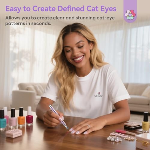 Image of SAVILAND Cat Eye Magnetic for Nails: Pink Double-Head Nail Magnet Sturdy Cat Eye Magnet for Nails with Round Magnetic Bead Multifunctional Magnet for Cat Eye Gel Polish DIY Home Salon