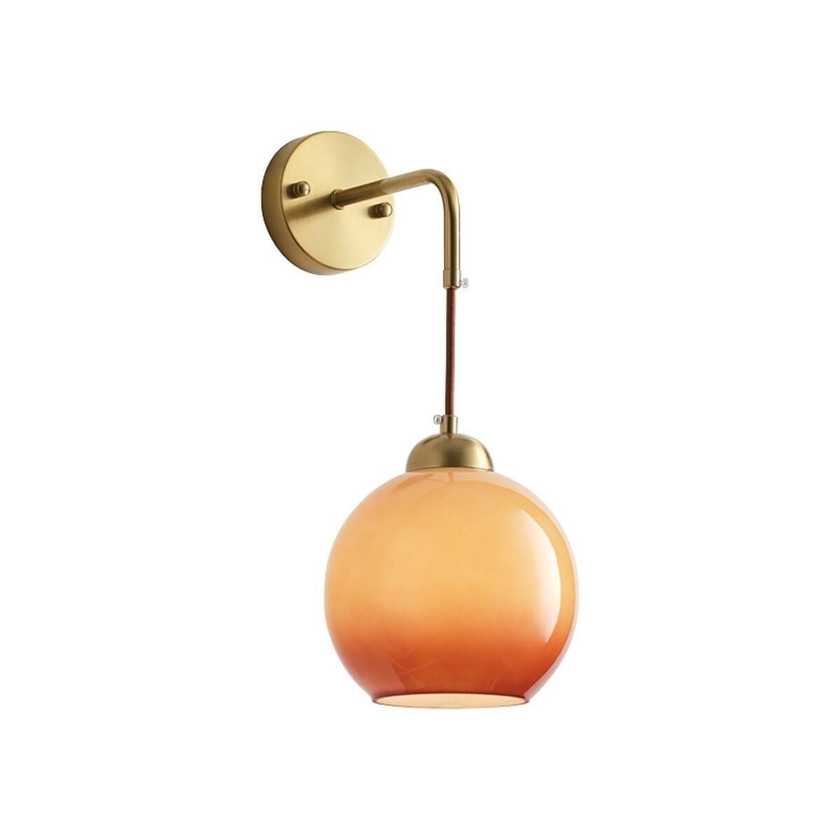 CWCQGH Scandinavian Bedside Lamp Wall Sconce Mid Century Modern Glass Wall Sconce Orange Glass Globe Brass Body Hallway Wall Sconce Suspended Vintage Bedside Wall Sconce