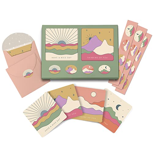 Image of Studio Oh! Assorted Mini Note Card Sets with Stickers, 12 Blank Cards, Stickers & Small Envelopes, Greeting Notecards for Birthday, Thank You Notes, 260 GSM Textured Paper Weight, Desert Skies