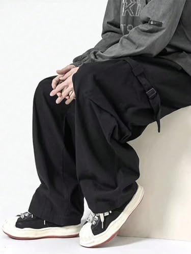 WDIRARA Men's Cargo Pants Drawstring Waist Wide Leg Streetwear Pants with Pockets3