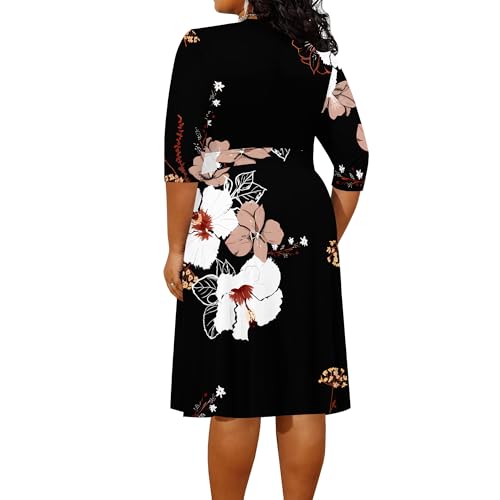 Image of PinkPatty Women's Plus Size Maxi Dress Print 3 /4 Sleeves V Neck Party Sundress Wedding Guest Dresses