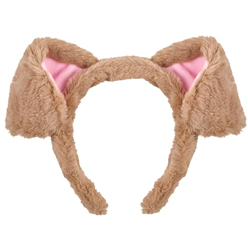 Balinco Hundeohren Kostüm, Hundekostüm Braun, Karneval Kostüm Tier, Faschingskostüm Hund, Hunde Haarband, Hündchen Ohren Haarreif, Rosa Plüschohren