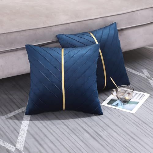 Image of Navy Blue Pillow Covers 18x18 inch Pack of 2 Gold Decor