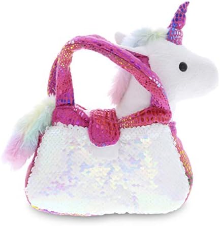 DolliBu Pink Unicorn Plush Reversible Sequin Pet Carrier Handbag,...