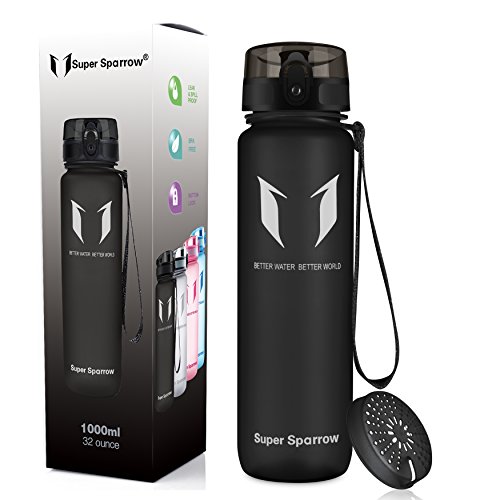 Super Sparrow Sports Water Bottle - 350ml-500ml-1000ml - Non-Toxic BPA Free & Eco-Friendly Tritan Co-Polyester Plastic - Fast Water Flow, Flip Top, Opens with 1-Click - (Black, 750ml-25oz)