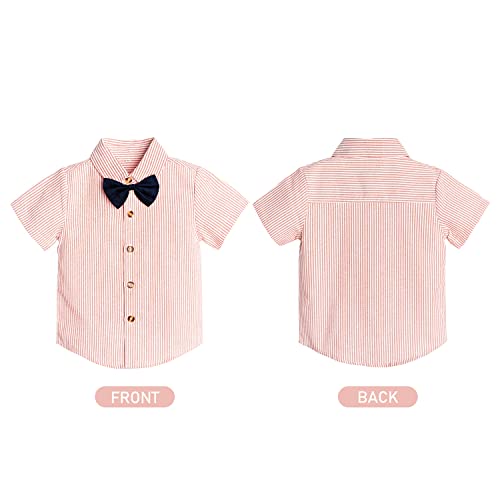Image of Volunboy Baby Boy Formal Short Set Toddler Summer Gentleman Outfit Kid Short Sleeve Bowtie Shirt Suspender Shorts Suit