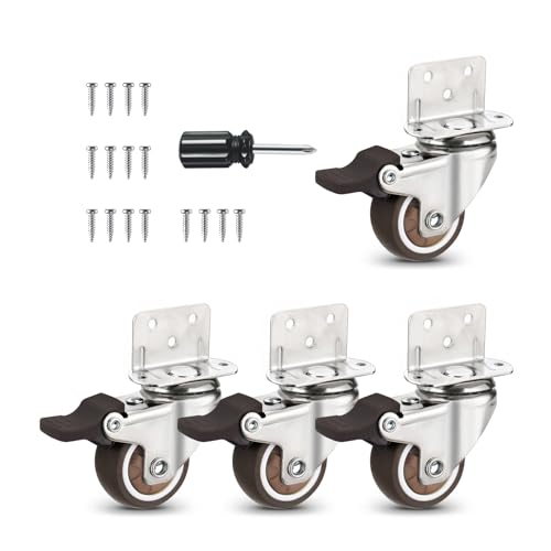 Silent and Durable Swivel Plate Caster Wheels with Brake - Small Furniture Replacement Set of 4 (1.25inch, 4brake)