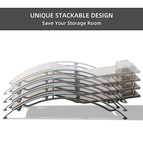 Domi Outdoor Living Patio Chaise Lounge Set Of 3 Aluminum Outdoor Lounge Chair With Armrest,Sunbathing Lawn Lounger Chair Outside Tanning Chairs,Recliner Chair With Side Table For Beach,Pool (Khaki) #TOP6