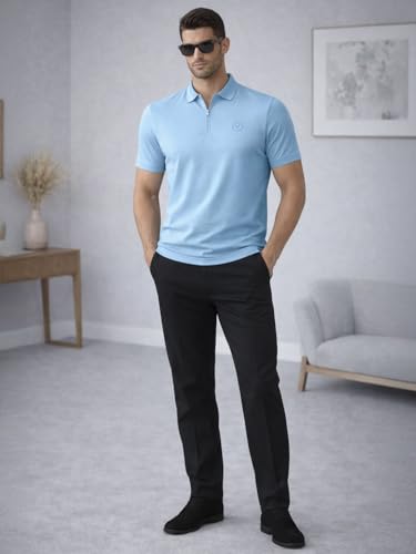 Image of Veirdo Men's Regular Fit Interlock Polo T-Shirt, Cotton Fabric, Half Sleeves,Stylish Collared Neck, Perfect for Casual and Office Wear, Soft, Comfortable (S-2XL)